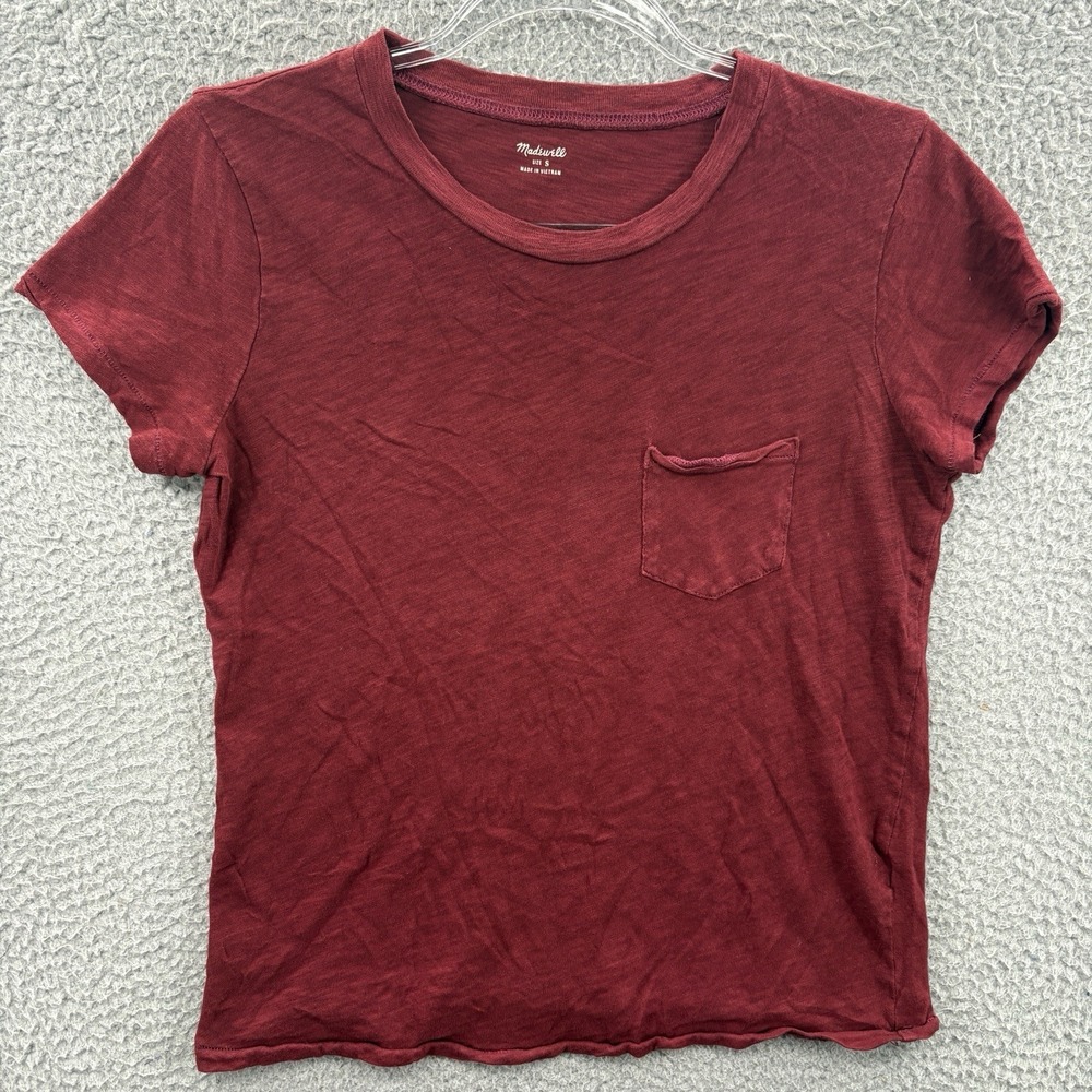 Madewell Shirt Womens Small Burgundy Maroon Pocket Tee‎ Whisper Cotton Crewneck